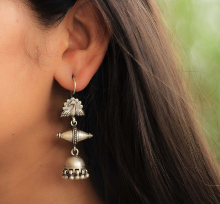 Adya Peacock Motif Double Cone Jhumkis