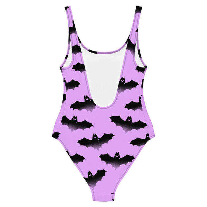 Aensland alternative one-piece swimsuit in pink with bats and crescent moons