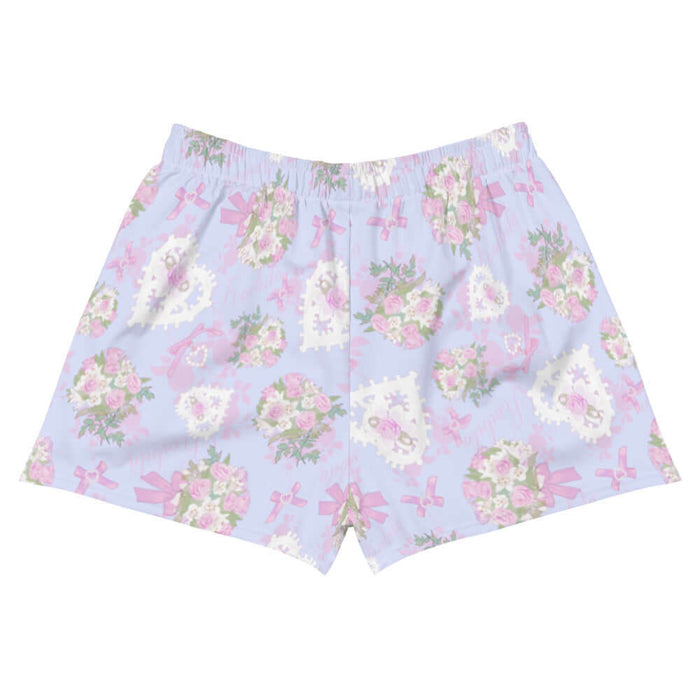 Anniversary kawaii athletic shorts in blush and periwinkle with damask roses and lace heart lockets