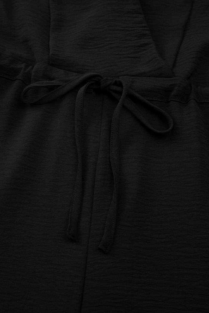 Black Solid Spaghetti Strap Wide Leg Drawstring High Waist Jumpsuit 🇺🇸