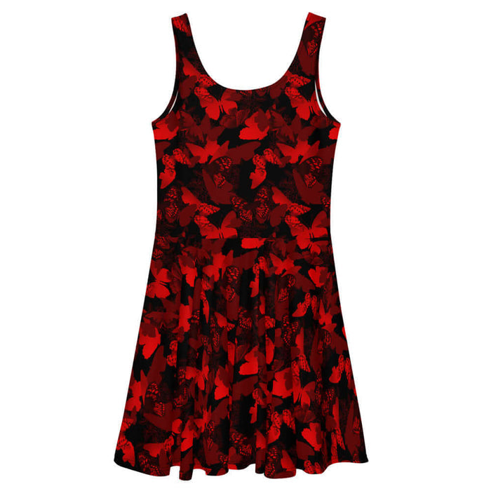 Butterfly kawaii skater dress in crimson with scarlet butterflies and white-flecked wings