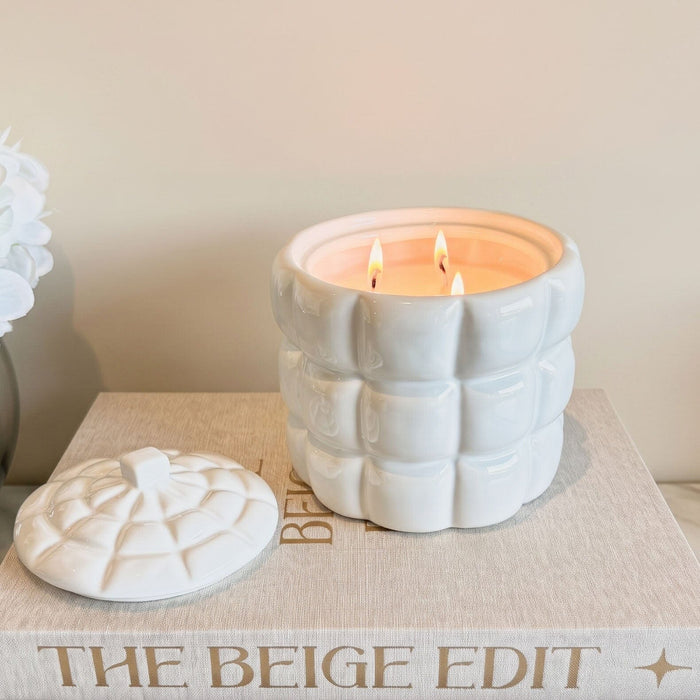 Cavan Cream Decorative Quilted Candle with Lid Fragrance