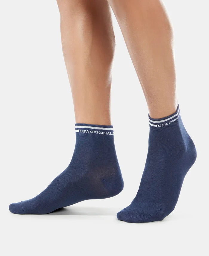 Compact Cotton Elastane Stretch Ankle Length Socks with StayFresh Treatment - Navy (Pack of 2)