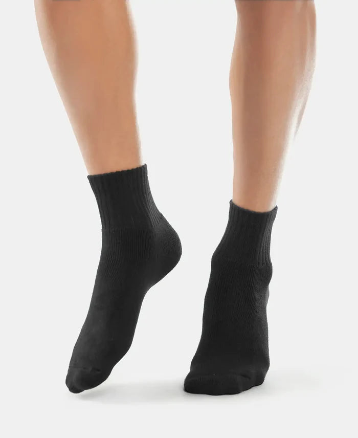 Compact Cotton Terry Ankle Length Socks With StayFresh Treatment - Black (Pack of 3)