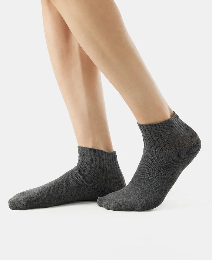 Compact Cotton Terry Ankle Length Socks With StayFresh Treatment - Black/Navy/Charcoal Melange (Pack of 3)