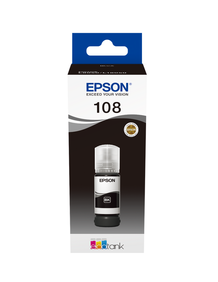 Epson 108 Black Original Ink bottle packaging.