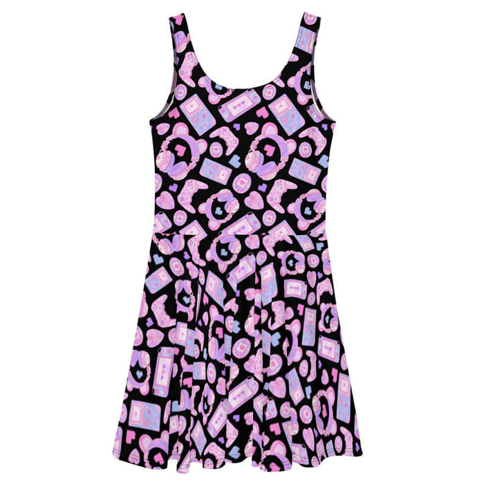 Gamer Girl kawaii skater dress in pink with twin joysticks and pastel handhelds