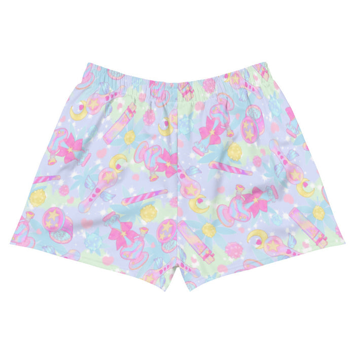 Indica Magica kawaii athletic shorts in pastel with winged star-tipped pipes and gold stars