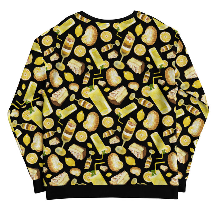 Lemon kawaii sweatshirt in yellow with glossy whole lemons and citrus tarts