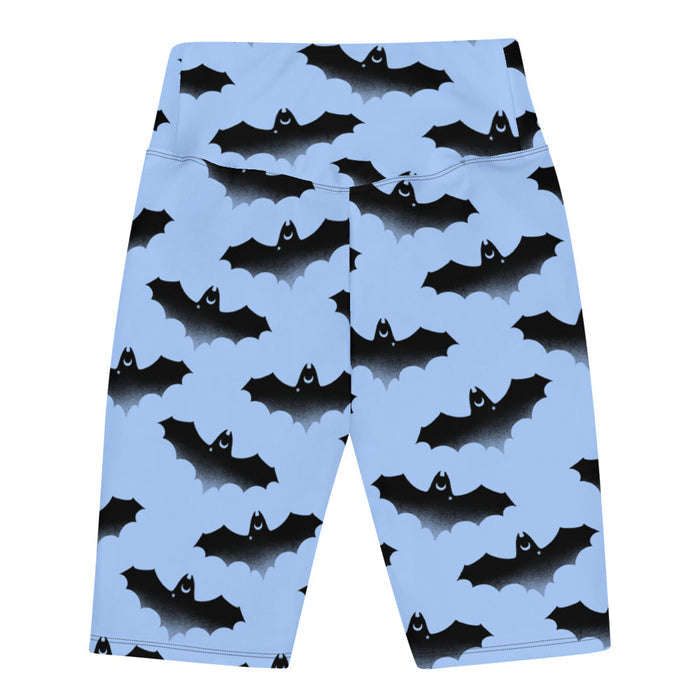 Lilith alternative biker shorts in blue with bats and crescent moons
