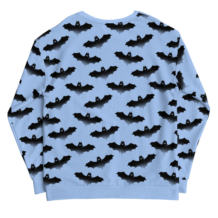 Lilith alternative sweatshirt in blue with bats and crescent moons