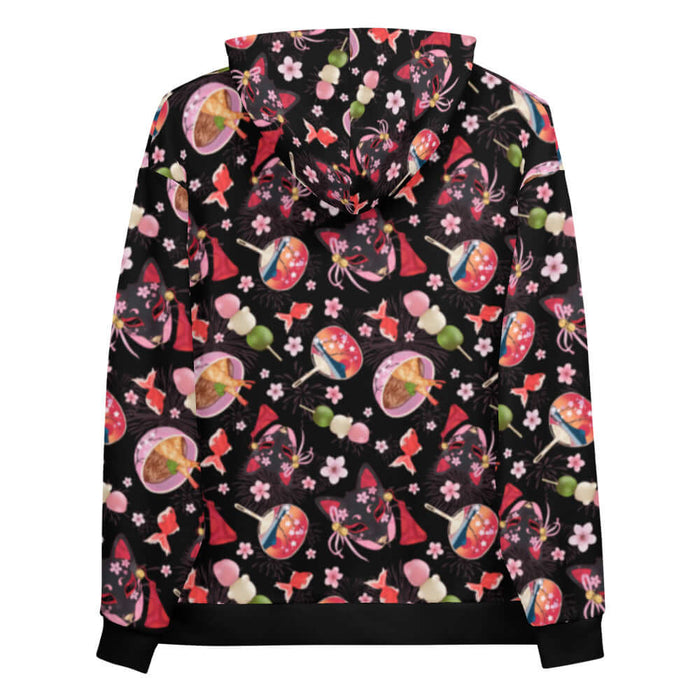 Matsuri kawaii hoodie with paper fans and hanami dango