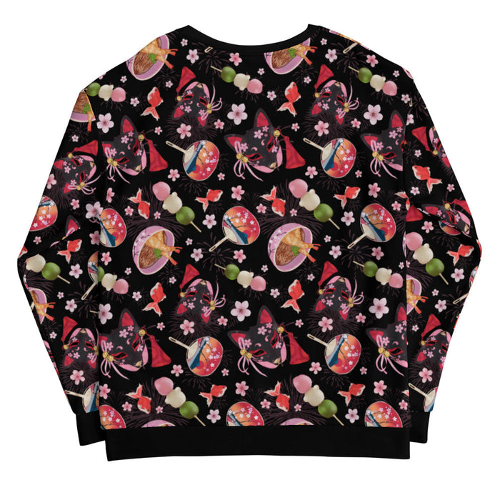 Matsuri kawaii sweatshirt with firework bursts and paper fans