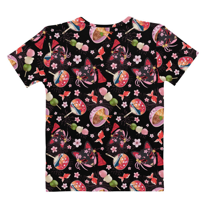 Matsuri kawaii t-shirt with paper fans and hanami dango