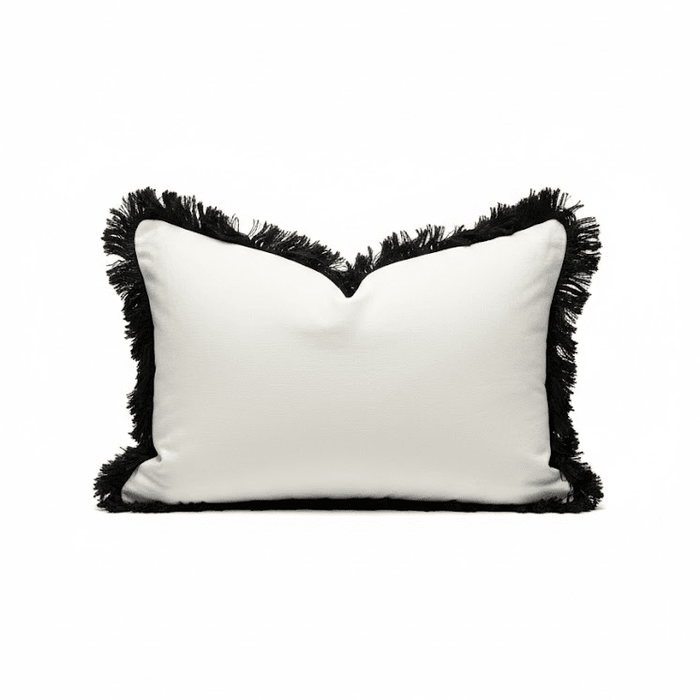 Melina Cream Velvet Bolster Cushion with Black Fringe Detailing - 35x50cm Accessories