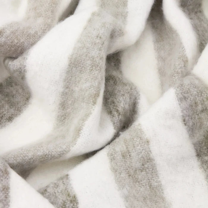 Ottilie Grey & White Striped Tasseled Throw Textiles