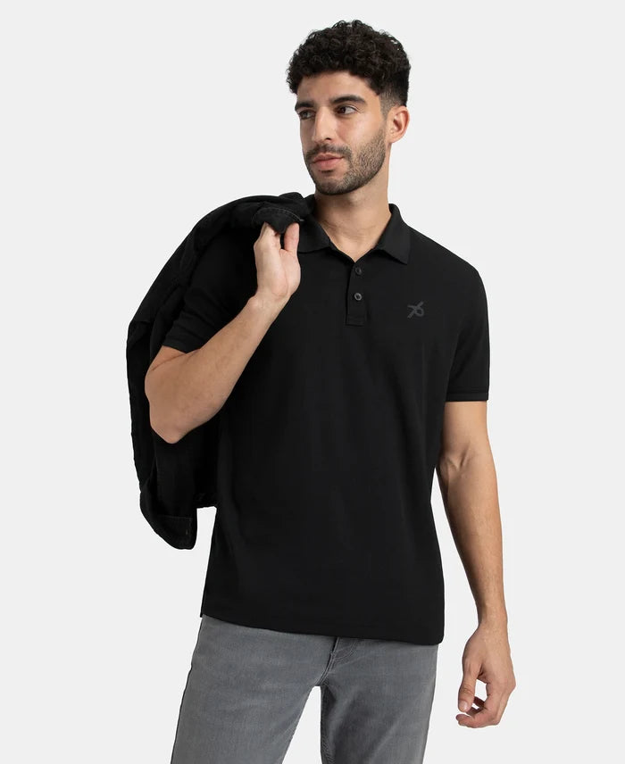 Pack of 2 Microfiber Fabric Solid Half Sleeve Polo T-Shirt with StayDry & StayFresh Technology - Black & White