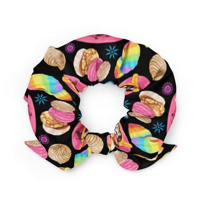 Pan Dulce kawaii scrunchie in yellow with golden orejas and sprinkle galletas