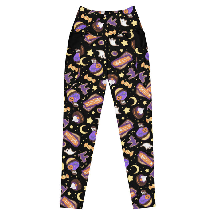 Halloween Treat alternative premium leggings in black with ghost cookies and crescent moons