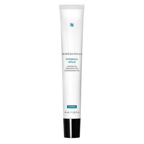 A 40ml white tube of SKINCEUTICALS - EPIDERMAL REPAIR by SKIN CEUTICALS, a therapeutic moisturizing cream for compromised skin, stands upright with a black cap and blue accents; perfect for repairing the skin barrier.