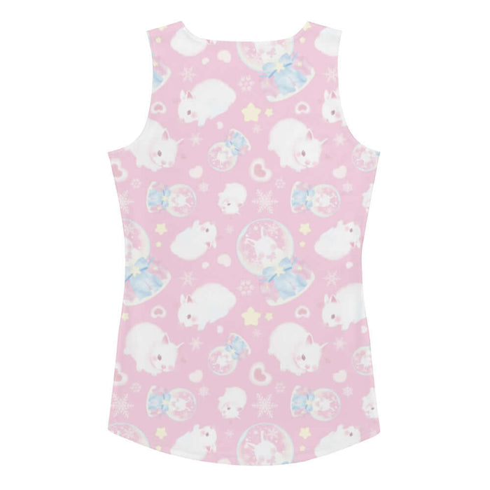 Snow Bunny kawaii tank top in pink with fluffy bunnies and cream stars