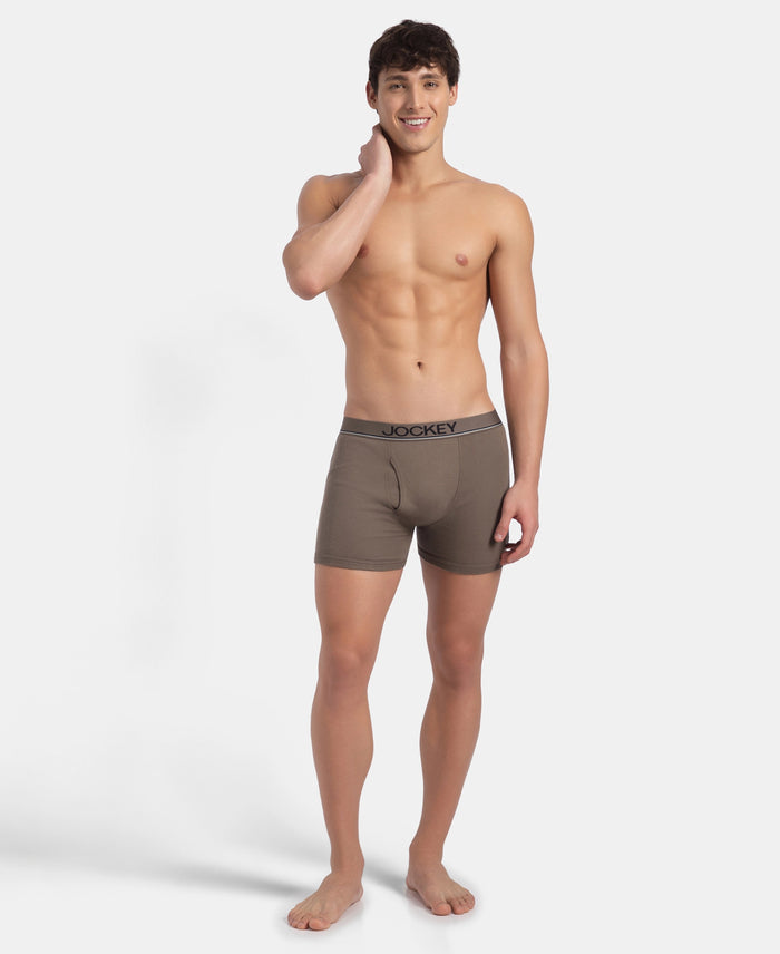 Super Combed Cotton Rib Solid Boxer Brief with Ultrasoft and Durable Waistband - Black, Dark Khaki & Brown (Pack of 3)