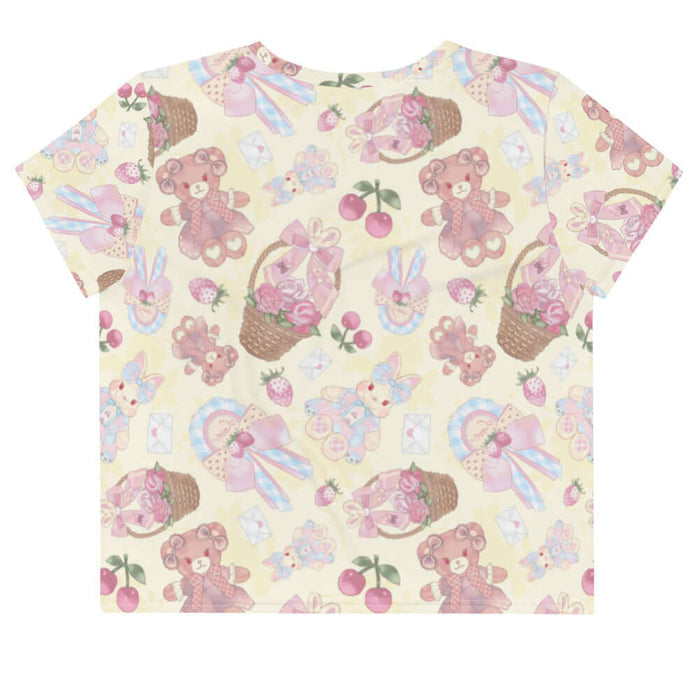 Sweet Teddy kawaii crop top in pastel with rose baskets and cherries