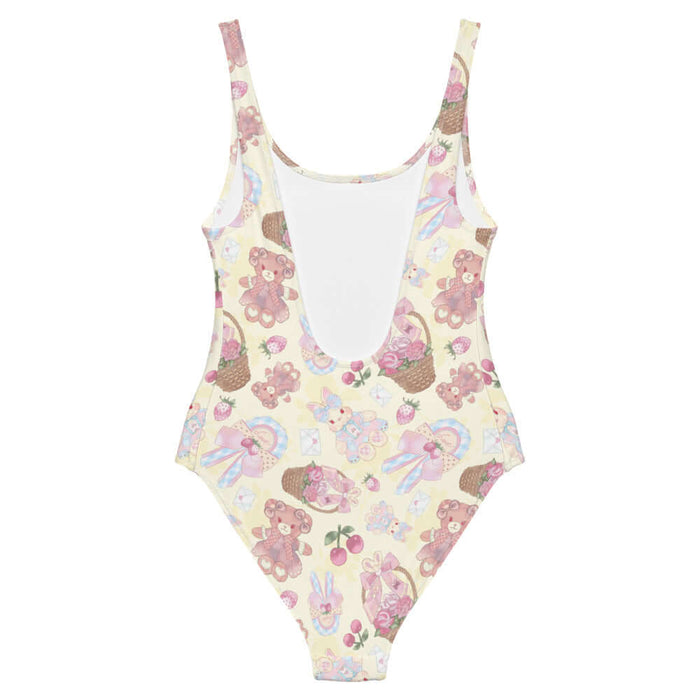 Sweet Teddy kawaii one-piece swimsuit in pastel with rose baskets and cherries