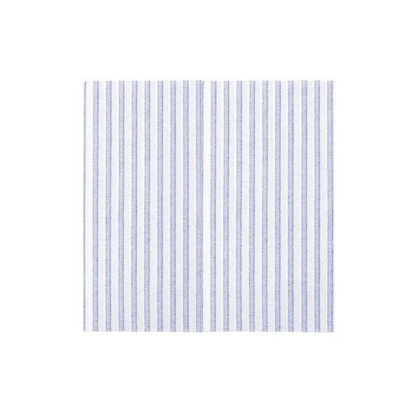 The VIETRI - CAPRI DINNER NAPKIN, BLUE features a square design with evenly spaced vertical blue and white stripes on a plain white background, reflecting the classic Italian-inspired look from VIETRI.
