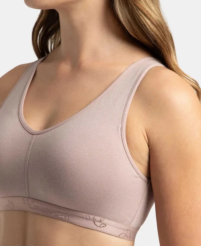 Wirefree Padded Super Combed Cotton Elastane Stretch Full Coverage Lounge and Sleep Bra with Removable Pads - Mocha