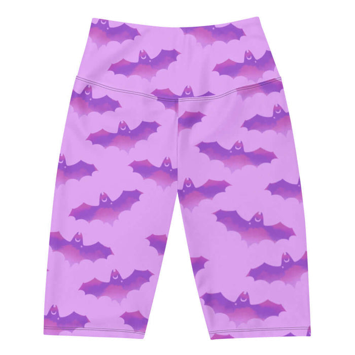 Aensland gothic biker shorts in pink with watercolor bats and crescent moons