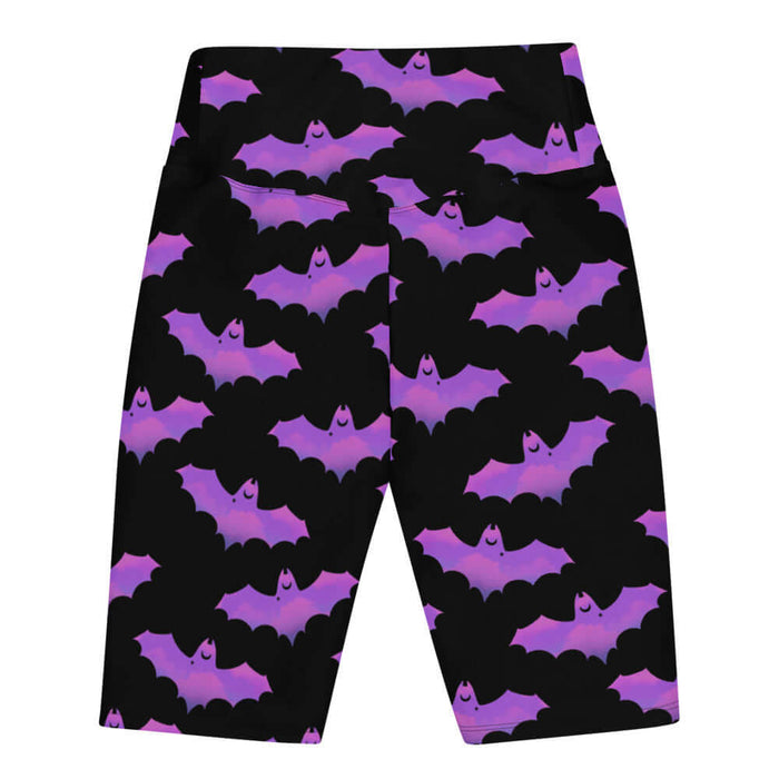 Aensland gothic biker shorts in pink with dusky bats and soft clouds