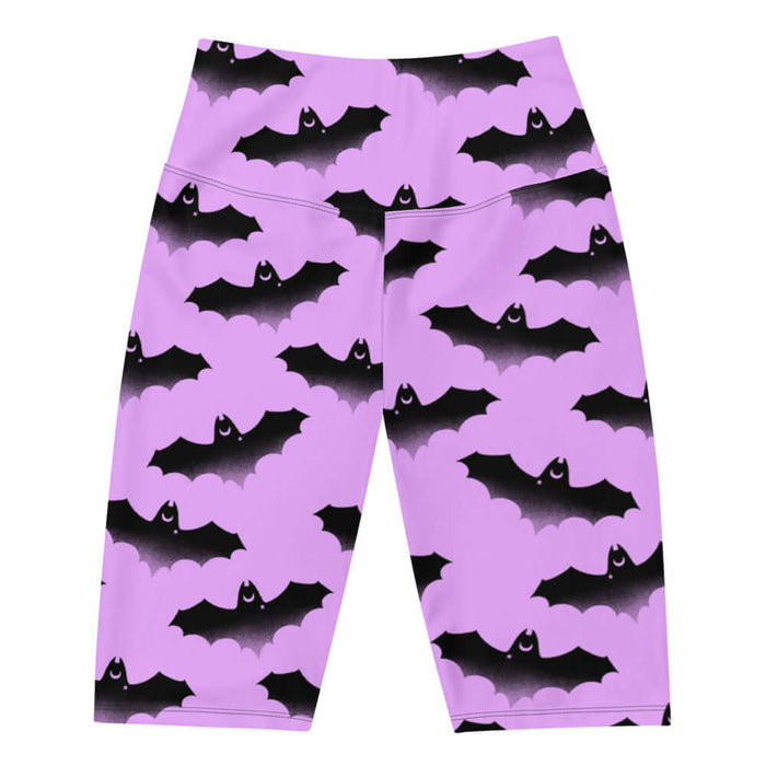 Aensland pastel-goth biker shorts in pink with watercolor bats and drifting clouds