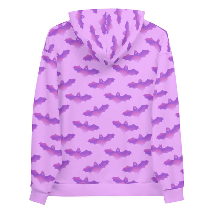 Aensland pastel-goth hoodie in pink with bat print and pastel clouds