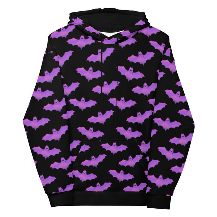 Aensland alternative hoodie in pink with painterly bats and tiny crescent moons