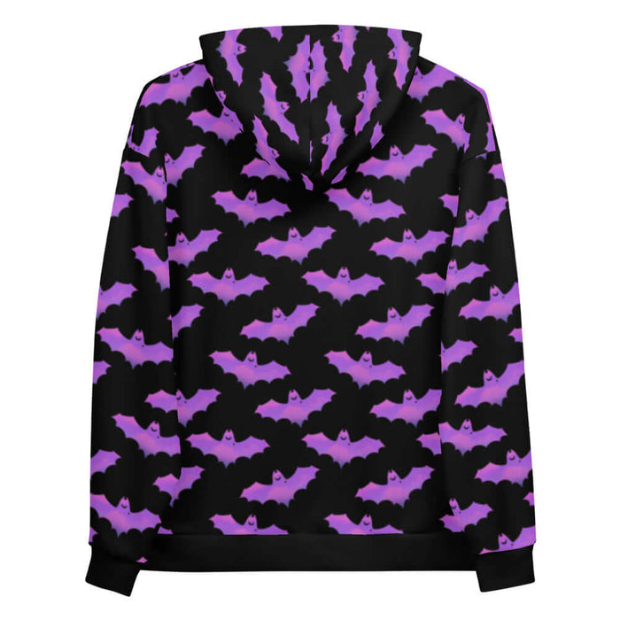 Aensland gothic hoodie in pink with dusky bats and soft clouds
