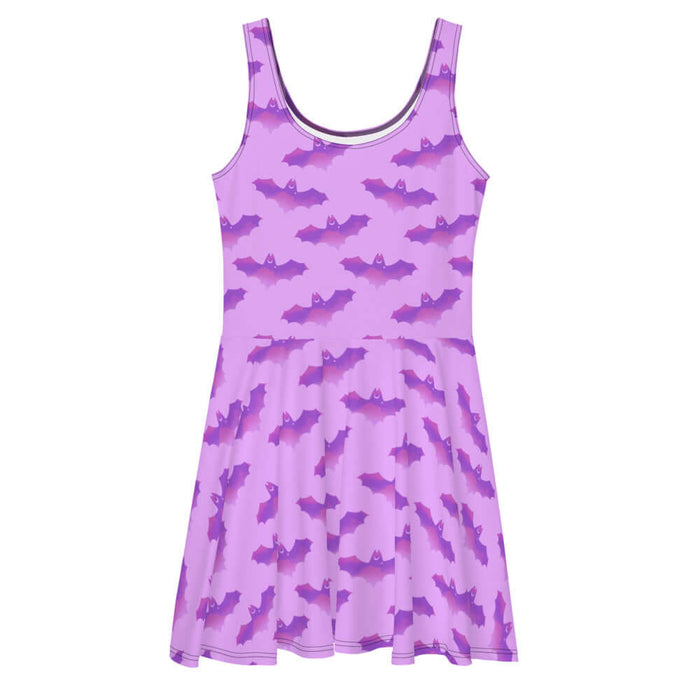 Aensland gothic skater dress in pink with watercolor bats and crescent moons