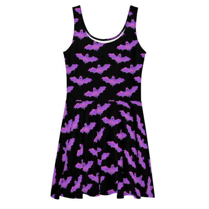 Aensland alternative skater dress in pink with painterly bats and tiny crescent moons
