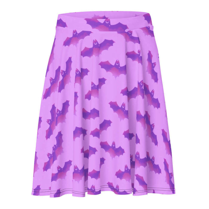 Aensland gothic skater skirt in pink with watercolor bats and crescent moons
