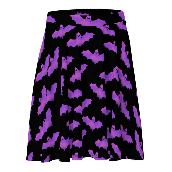 Aensland alternative skater skirt in pink with painterly bats and tiny crescent moons