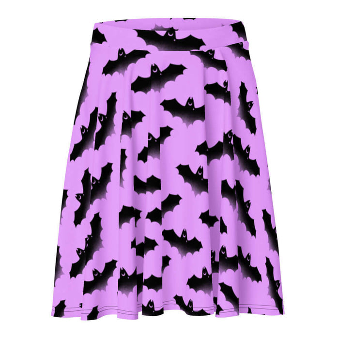 Aensland pastel-goth skater skirt in pink with watercolor bats and drifting clouds