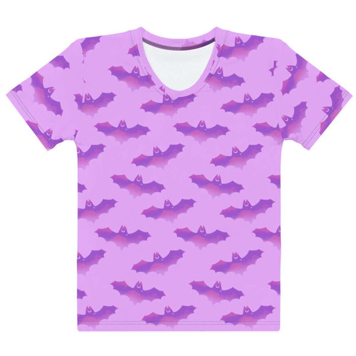Aensland gothic tee in pink with watercolor bats and crescent moons