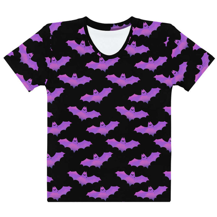 Aensland alternative tee in pink with painterly bats and tiny crescent moons