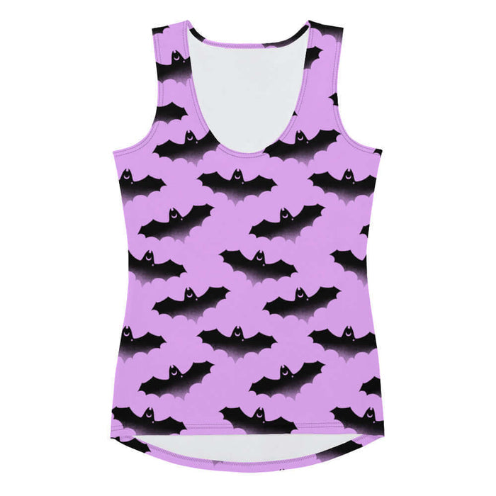 Aensland pastel-goth tank top in pink with watercolor bats and drifting clouds