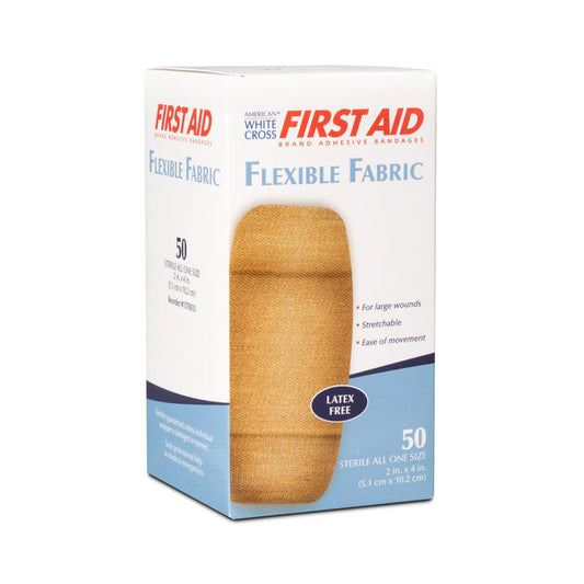American White Cross Sterile Flexible Fabric Adhesive Bandages, Tan, 2" x 4" - 1570033-Box - LL Medico