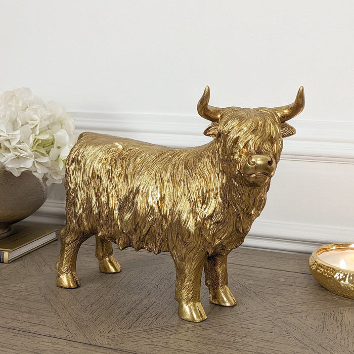 Angus Large Gold Highland Cow Ornament Accessories