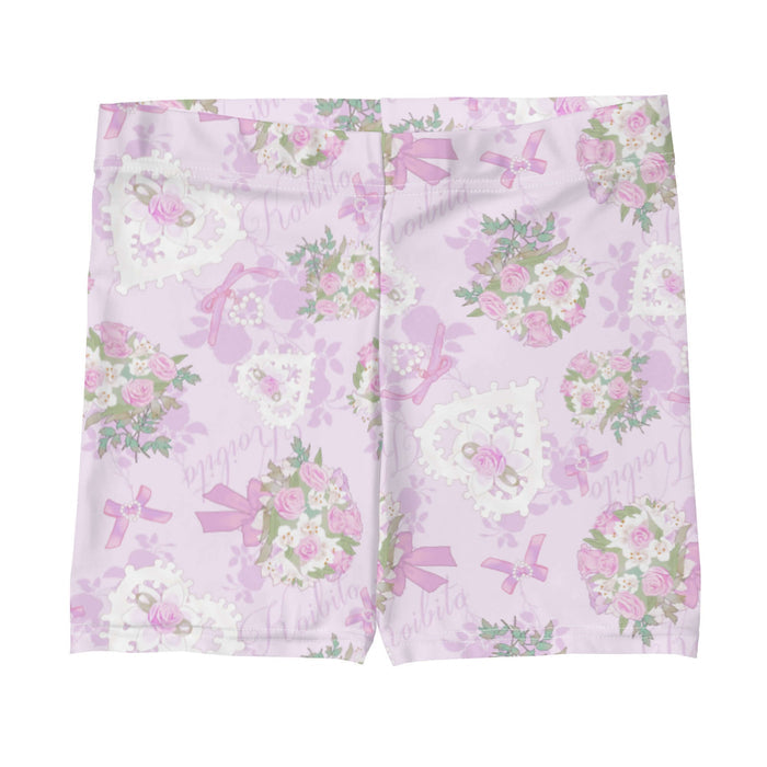 Anniversary kawaii shorts in pink with damask roses and lace heart lockets