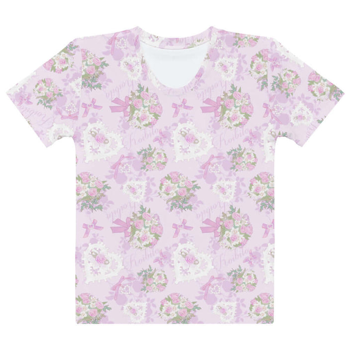 Anniversary kawaii tee in blush and periwinkle with damask roses and lace heart lockets