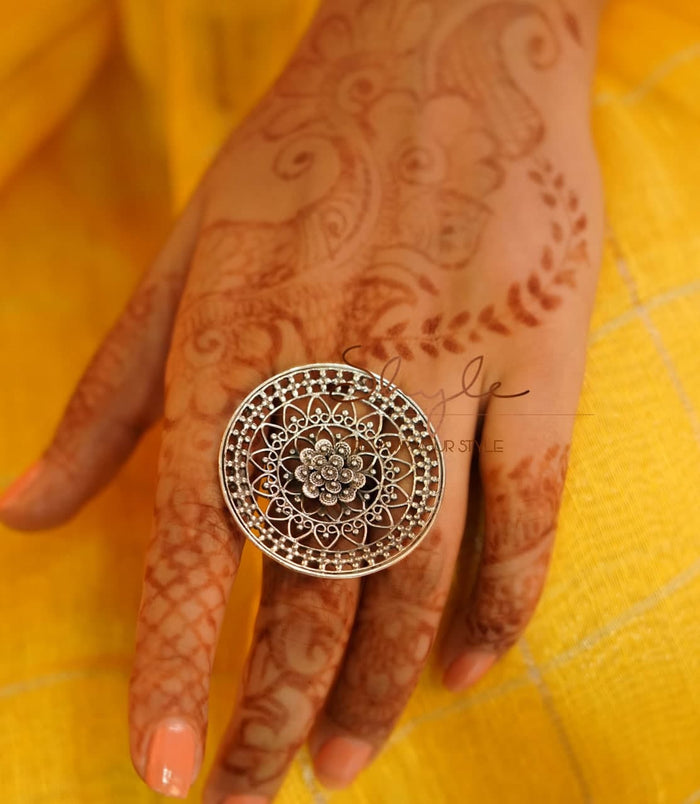 Anvaya Intricate Flower Motif Carved Ring
