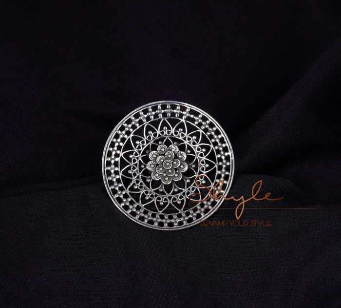 Anvaya Intricate Flower Motif Carved Ring